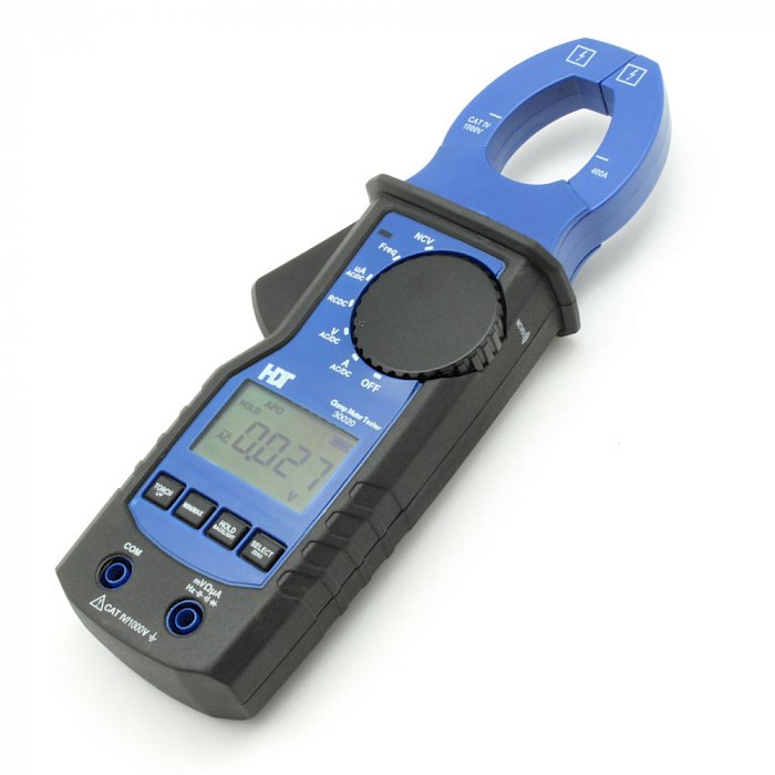 Professional voltage tester with LED-chain, LCD and current fork (fork meter)