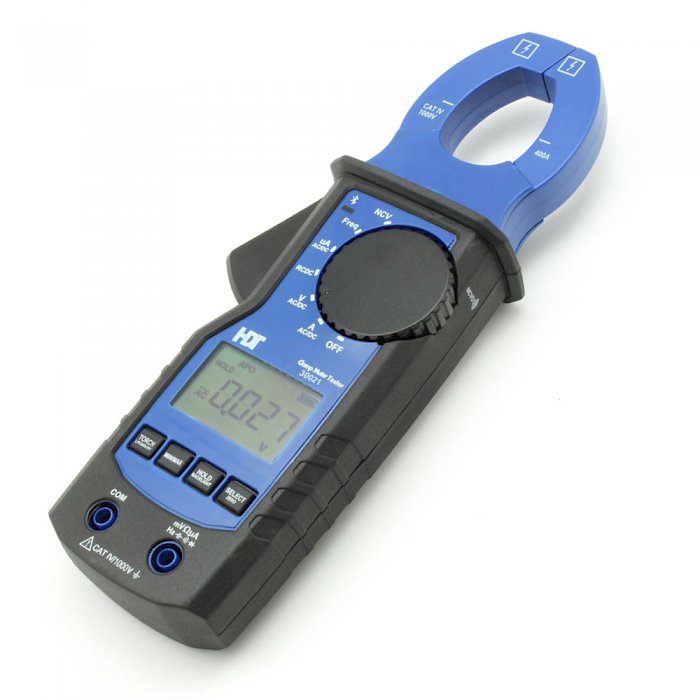 Professional voltage tester with LED-chain, LCD and current fork (fork meter)