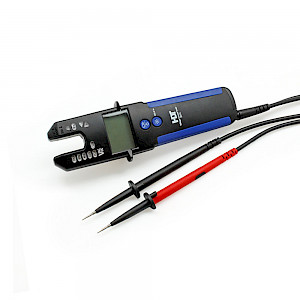 Professional voltage tester with LED-chain, LCD and current fork (fork meter)